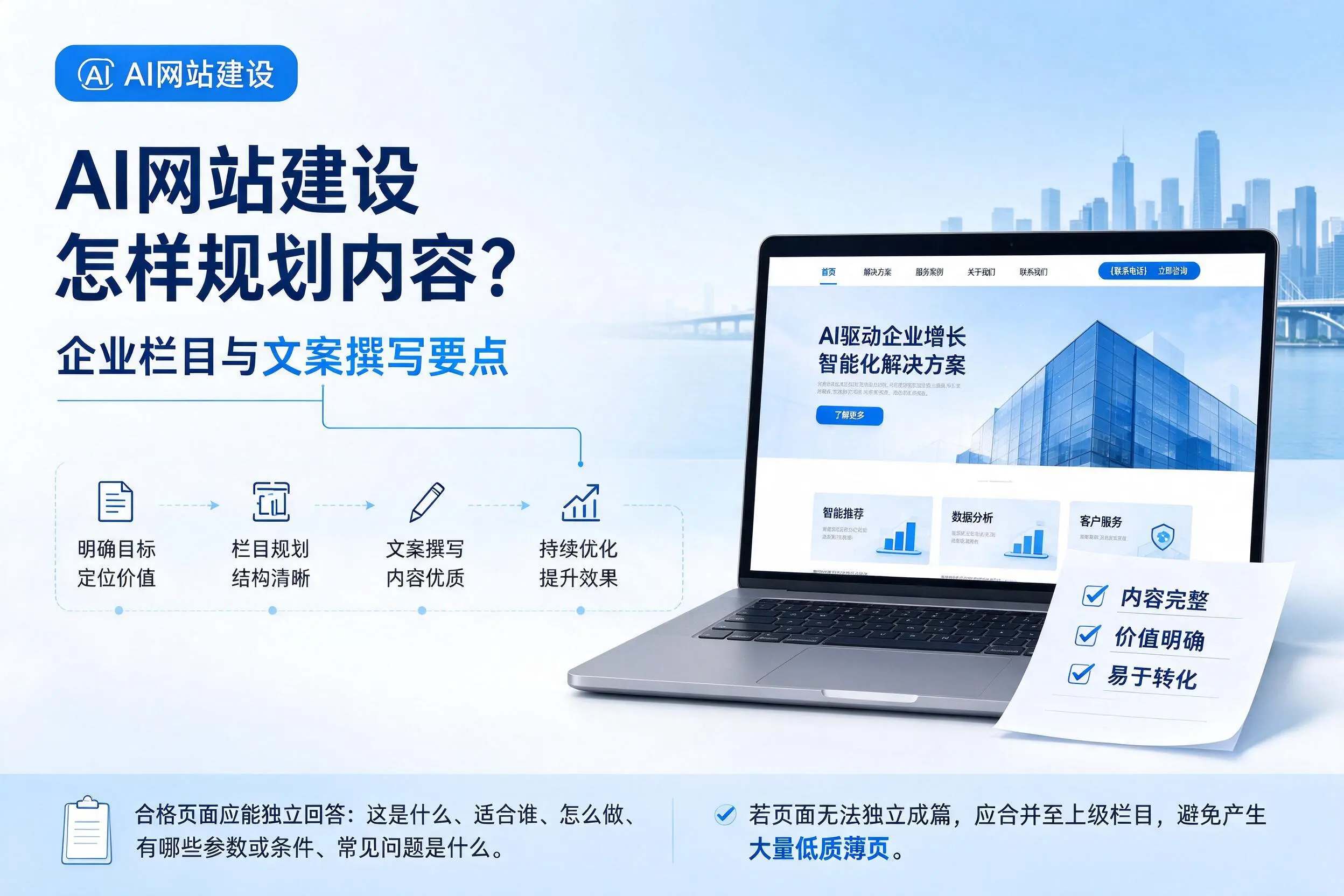 AI网站建设怎样规划内容？烟台企业栏目与文案撰写要点